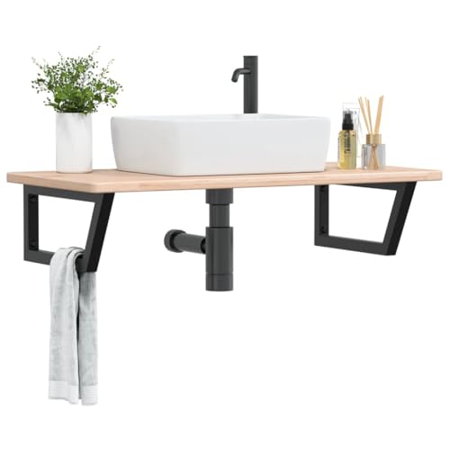 WSJHUHK Muebles, armarios y almacenamiento, unidades de tocador, unidades de tocador de baño, estante de lavabo montado en la pared de acero y madera maciza de roble