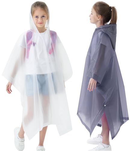 Image of Rain Poncho for Kids(2 Pack) Waterproof Reusable EVA Raincoat One Size Rain Jackets for Children,Boys and Girls