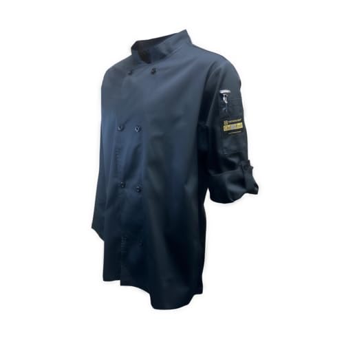 CJ210BKXL Chef Regalia French Cuffs Chef Jackets, Tapered, Ventilated Long Sleeve, x-Large, 65/35 Poly/Cotton, Black.