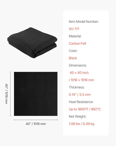 Image of VEVOR Carbon Felt Welding Blanket, 40 inch x 40 inch Flame Retardant Welding Blanket, Up to 1800F Heat Resistant Safety Protection Blanket, 3.5mm Thickened Carbon Fiber Fireproof Insulation Mat Pad