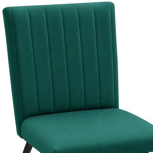 Image of Rosebell Set of 2 Dining Table Chairs with Wooden Top Table, Upholstered Cushioned Chairs, Modern Compact Dining Set for Home, Kitchen & Dining Room (Green)