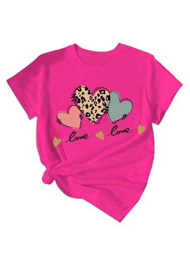 SweatyRocks Girl's Leopard Heart Graphic Short Sleeve Tops Casual Crew Neck T Shirts