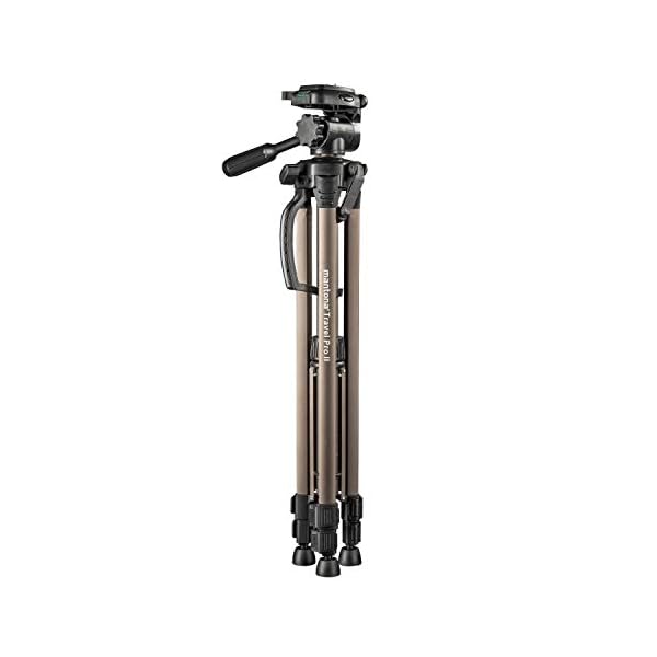 Mantona Basic Travel Pro II Fotostativ –leichtes und kompaktes Aluminium Dreibein Videostativ mit Schnellwechselplatte, Höhe 55 bis 146 cm, Traglast 3 kg, leichte 1,07 kg, Bronze, mit Tasche – Bild 3