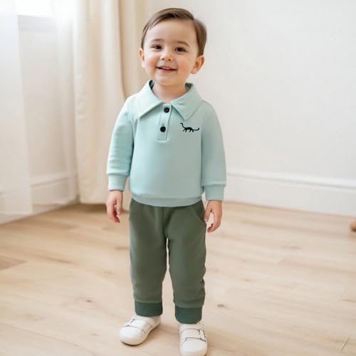 luethbiezx Toddler Baby Boys Long Sleeve Shirt Lapel Collar Dinosaur Embroidery Button Down Pullover Sweatshirt Top2