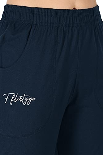 Image of Fflirtygo Cotton Solid Joggers /Track Pant /Solid Pajama /Leggings �100% Export Quality Soft Cotton Night Wear /Pocket Pyjama for Women Blue Pyjama