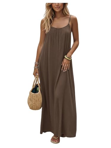 SHENHE Women's Open Back Spaghetti Strap Beach Maxi Dress Loose