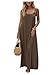 SHENHE Women's Open Back Spaghetti Strap Beach Maxi Dress Loose Flowy Vacation Sundress Coffee Brown Large