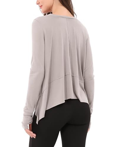 Image of ODODOS Soft Modal Long Sleeve Crop Top for Women with Thumb Hole Athletic Gym Workout Cropped Yoga Shirts