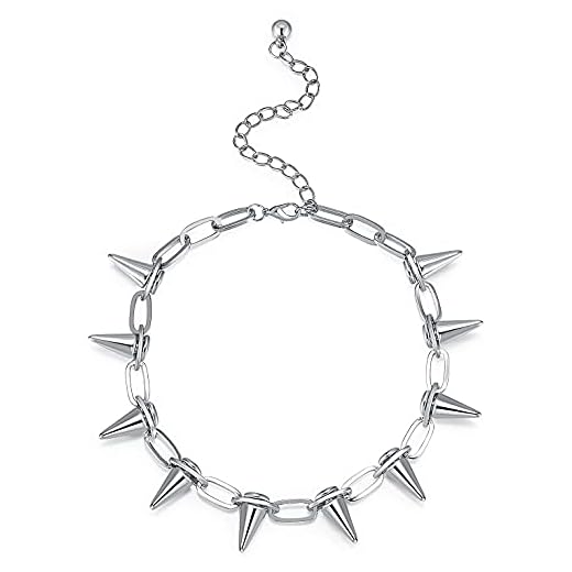 Spike Choker Rivet Goth Necklaces Chokers with Spikes and Chain Streetwear Vintage Punk Necklace for Women Men Silver