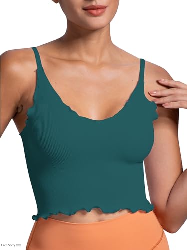 Image of Sunzel Tank Top for Women, V Neck Seamless Ribbed Crop Camisole with Ruffles