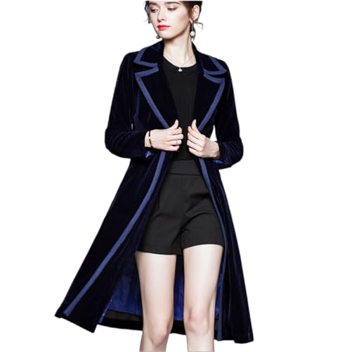 New gold velvet windbreaker/suit collar temperament mid-length coat/autumn and winter trendy business jacket top