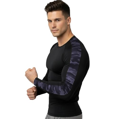 Image of NEVER LOSE Men's Workout Set Compression Shirt and Pants Top Long Sleeve Sports Tight Base Layer Suit Quick Dry & Moisture-Wicking (Compression Workout Set Combo)