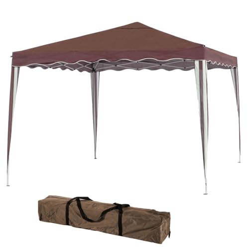 LOLAhome Carpa Cenador Gazebo Plegable 3 x 3 m Marrón | Mejores Tubos de Acero de Alta Resistencia Plegables, Antiviento, Protección UV, Bolsa de Transporte| para Playa, Camping, Jardín, Exteriores