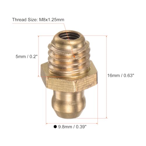 Image of HARFINGTON 15pcs Brass Straight Grease Fitting M8x1.25mm Metric Thread Hydraulic Grease Nipple Accessories for Car