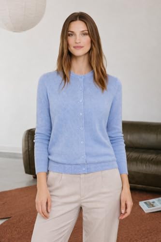 Image of State Cashmere Women's 100% Pure Cashmere Button Front Long Sleeve Crew Neck Cardigan Sweater