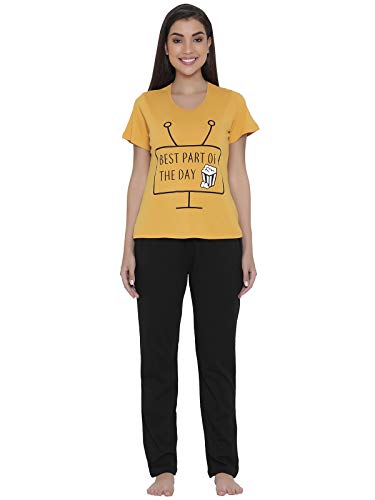 Image of Clovia Women's Cotton Rich Text Print T-Shirt & Pyjama