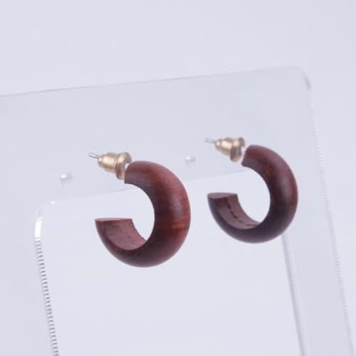 Red Hardwood Half Hoop Stud Earrings for Women Men, Natural Wood Boho Minimalist, 18mm Wooden Huggie Earrings jewelry for Her or Him4