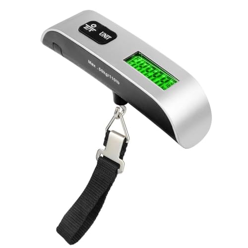 Balança Digital Portátil de Mão Até 50kg Com Alça Trava para Bagagem Pesca Visor LCD Iluminado Função Tara Auto Desligamento Gancho em Aço Inoxidável Compacta Leve Ideal para Viagens Premium