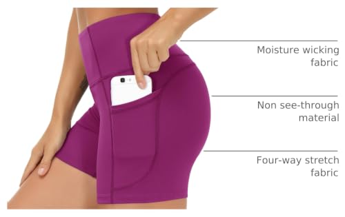 Image of THE GYM PEOPLE High Waist Yoga Shorts for Women's Tummy Control Fitness Athletic Workout Running Shorts with Deep Pockets