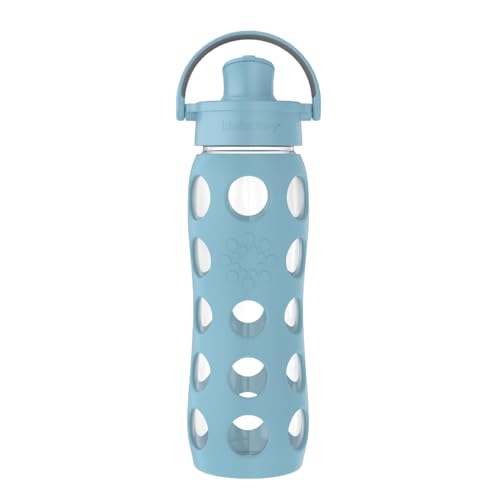 Lifefactory 22-Ounce Active Flip Cap Glass Water Bottle, 22oz, Denim