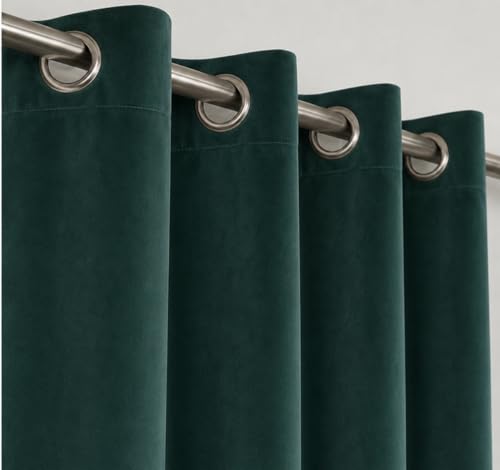 Image of Amazon Brand - Solimo Velvet Curtain Set of 2 (52x72 Inch) Plain Door & Window Curtains for Living Room & Bedroom |Eyelet Curtains for Home Decor in Dark Teal Color (4 feet x 6 feet)