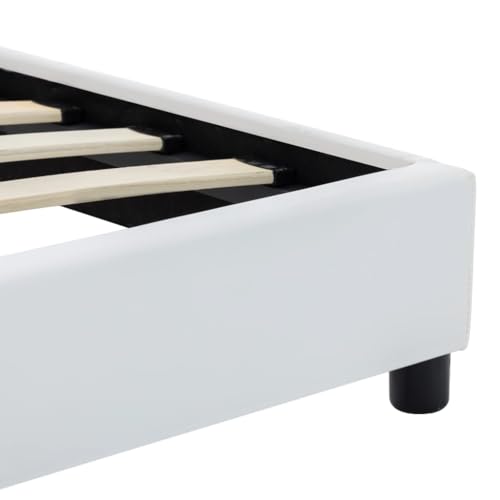 vidaXL Polsterbett mit Rückenlehne Bett Kunstlederbett Doppelbett Bettgestell Lattenrost Bettrahmen Schlafzimmerbett Weiß 120x200cm