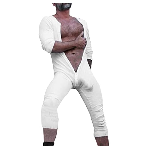 Rrongwn Henley Combinaison pour homme - Grenouillère - Combinaison intégrale - Extensible - Thermique - Sous-vêtement, Blanc., XXL