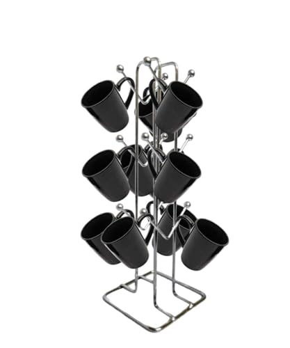 NH10 DESIGNS Silver Stainless Steel Tabletop Cubby Shelf Cup Rack - Ideal for Kitchen, Coffee, and Tea Mug Display, Elegant Dining Table Cup Holder for 12 Cups (Pack of1) (NHSP)