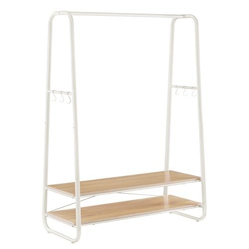 VASAGLE Portant à Vêtement, Porte-Manteaux, Armoire, Vestiaire, avec 2 Étagères, 6 Crochets en Forme de S, Cadre en Acier, pour Chambre, Couleur Chêne et Blanc...