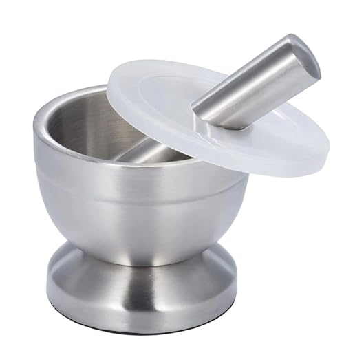 Juego de mortero inoxidable con base antideslizante para moler hierbas y especias en la cocina