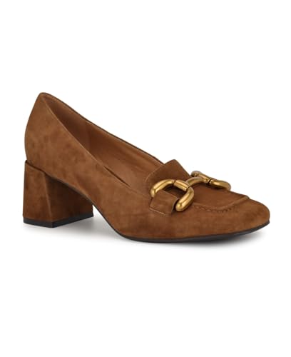 Nine West Women's Veepe Slip on Block Heel Dress Pumps, Cognac Suede, 8M - Main Image