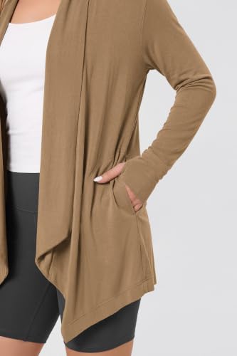 Image of ODODOS Women's Drape Open Front Cardigans Cozy Soft Long Sleeve Casual Wrap Outerwear with Pockets Thumb Hole