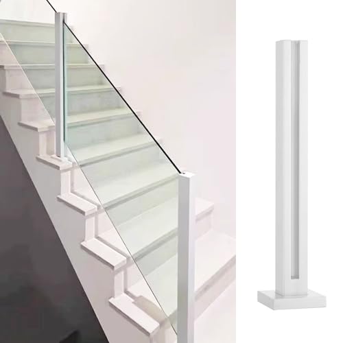 Genérico Barandilla de Vidrio Independiente para escaleras, Altura 65 cm (25,6'), Poste de Abrazadera Blanco con Junta de Goma y Accesorios completos, Sistema Moderno de barandilla de Vidrio para CER