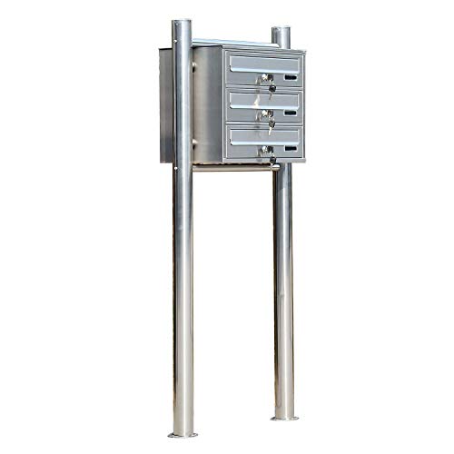 Preisvergleich Produktbild homcom E4-0002 3-Fach Edelstahl Briefkastenanlage Briefkasten Standbriefkasten Neu