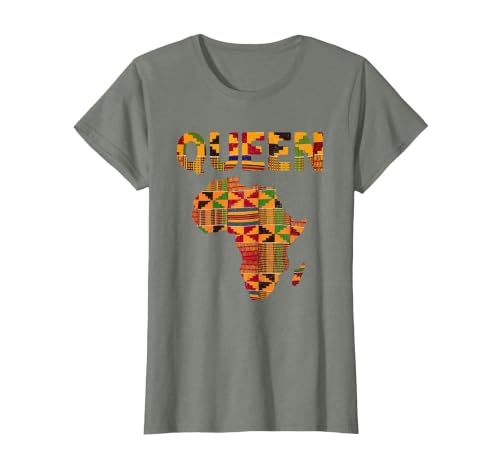 Cool African Queen Art Kente Cloth Africa Ghana Kids Women T-Shirt, Women, Olive Heather, Large