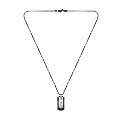 Hugo Boss Men's 1580577 Black Steel Pendant with Chain Necklace, Black, One Size