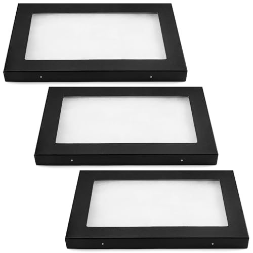 Landical 3 Pack Riker Display Cases Large Collectibles Display Cases Transparent Top for Collectibles Jewelry Pins (12 x 8 x 0.98 Inch)