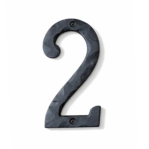 Image of NACH House Numbers for Outside, 5.5 inch Black Address Numbers for House - Number 2 - Rustic Numbers for Outside with Mounting Hardware