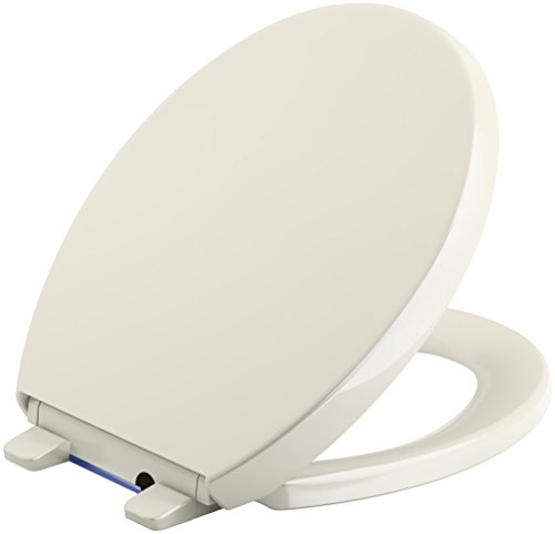 KOHLER 75793-96 Reveal Nightlight Quiet-Close with Grip-Tight Round-Front Toilet Seat, Biscuit