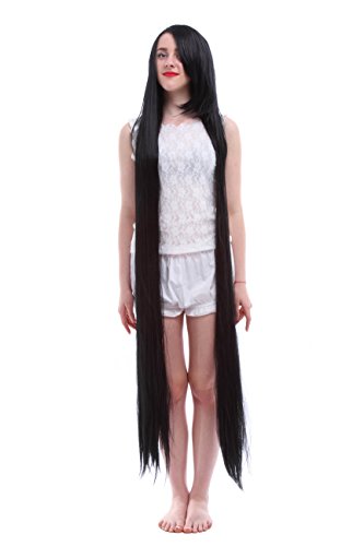 Lemail wig 150cm Supper Long Straight Black Cosplay Party Wigs (150cm, Black)