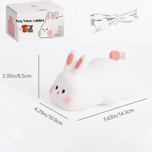 Image of TOYTONIC Big Face Rabbit Night Light for Kids - Cute Silicone Bunny Led Lamp | Rechargeable Touch Light for Bedroom, Nursery, Baby Room | Soft Color Changing Night Lamp Gift for Girls & Toddlers