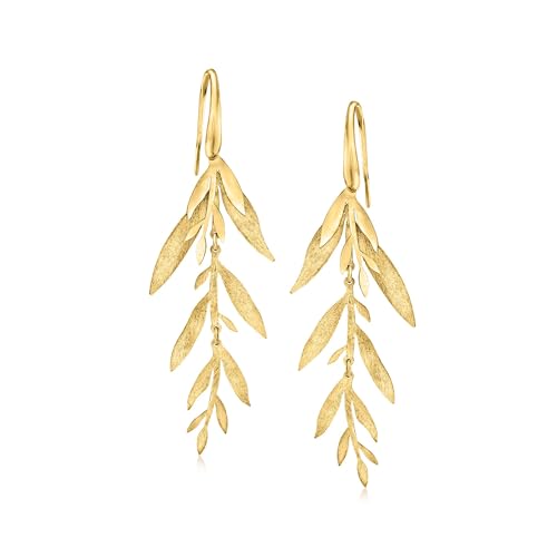 Ross-Simons Italian 18kt Gold Over Sterling Leaf and Branch Drop Earrings