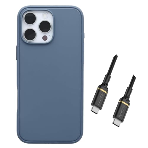 Coque iPhone 16 Pro Max OtterBox Symmetry protection silicone bleu et câble USB-C vers USB-C