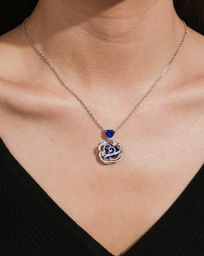FANCIME Thornless Pulse Birthstone Necklace for Women Sterling Silver Rose Pendant Fine Jewelry Gemstone Birthday Christmas Gifts for Wife Her - Image 3