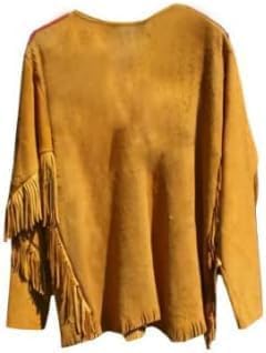 Mens Leather Buckskin Mountain Man Reenactment Suede Leather Native American Red Indian Fringes Beaded Jackets Warshirt2