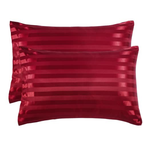 Damier Lot de 2 taies d'oreiller en satin - 40 x 80 cm - Rouge - Lisse et brillant - En microfibre soyeuse - Doux pour les cheveux et la peau Cover