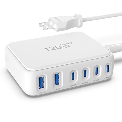 6 Independent Fast USB Charging Station USB Power Strip Desktop USB C Charger Block Multiple Ports...