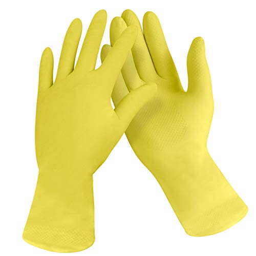 [12 Pairs] Dishwashing Gloves - 11.6 Inches Extra Large Rubber Gloves Yellow Flock