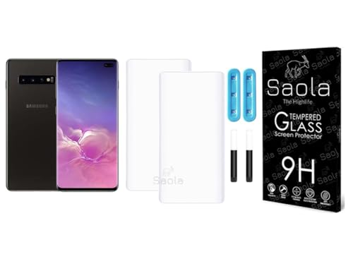 Image of Saola Curved UV Tempered Glass For Samsung Galaxy S10+. Comes With UV Light & Glue For Finest Pasting. Edge To Edge Protection With Case Friendly Fit. (Pack Of 2)