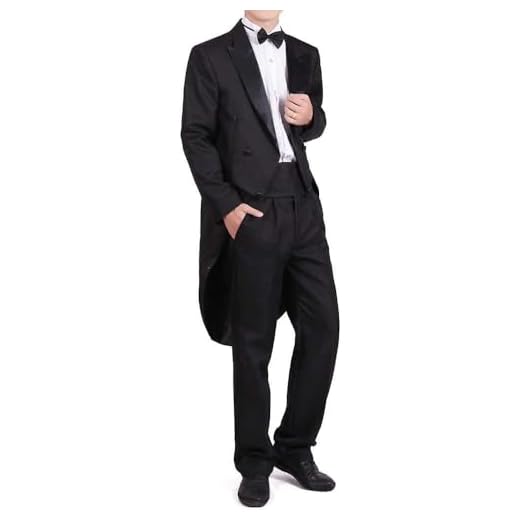 Fantasia masculina formal para show de mágica, casaco de smoking, 4 peças, coro, músico, cosplay, adulto, mágico, tailcoat, Preto, X-Small